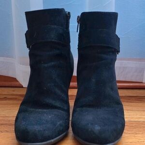 fab'rik Black Suede Ankle Booties with Side Zip and Cuff